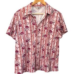 Vintage 70s The Shirt Button Up Cottagecore Grandma  Pink Floral Paisley Stripe